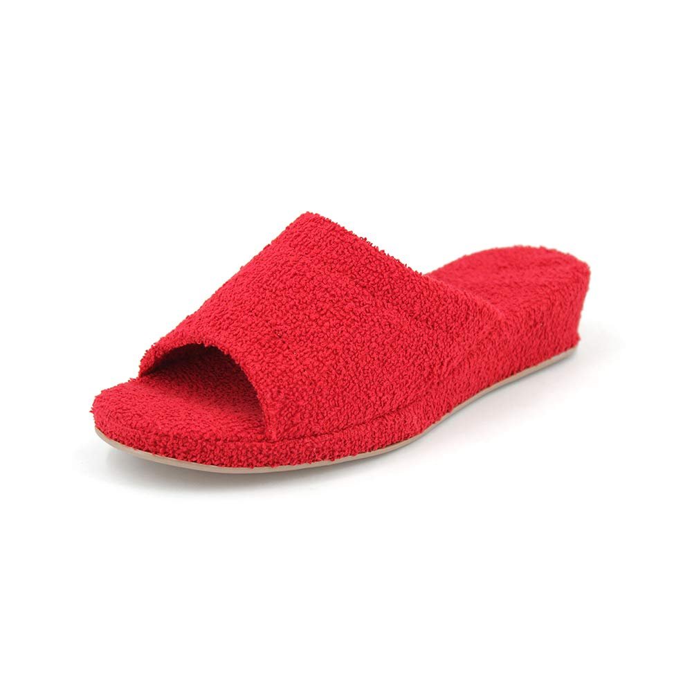 JOMIX Frottee Hausschuhe Damen Weiche Keilabsatz Pantoffeln Offen Bequeme Einfarbige Slipper Indoor