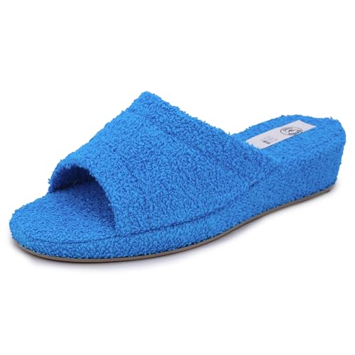 JOMIX Frottee Hausschuhe Damen Weiche Keilabsatz Pantoffeln Offen Bequeme Einfarbige Slipper Indoor