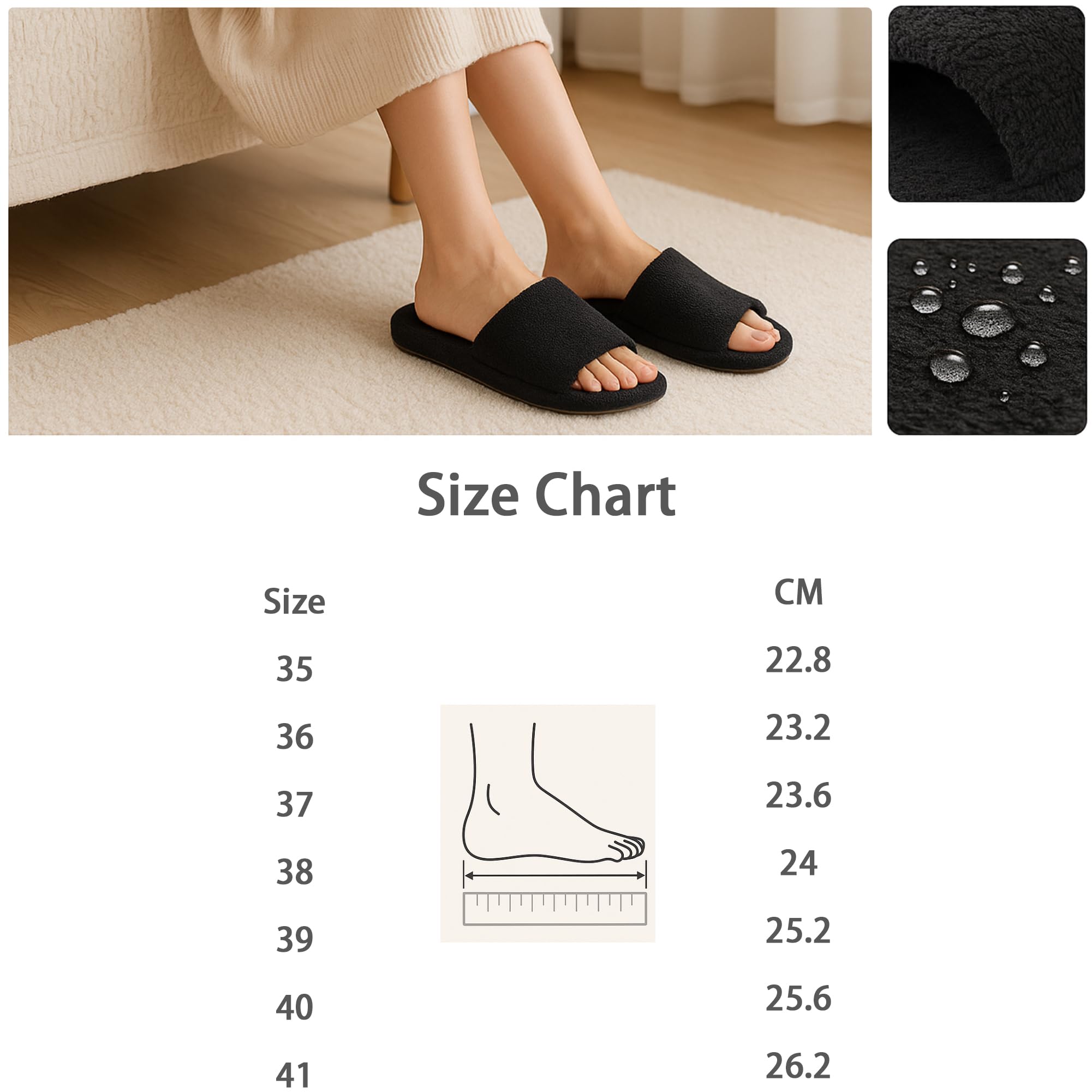 JOMIX Frottee Hausschuhe Damen Weiche Keilabsatz Pantoffeln Offen Bequeme Einfarbige Slipper Indoor