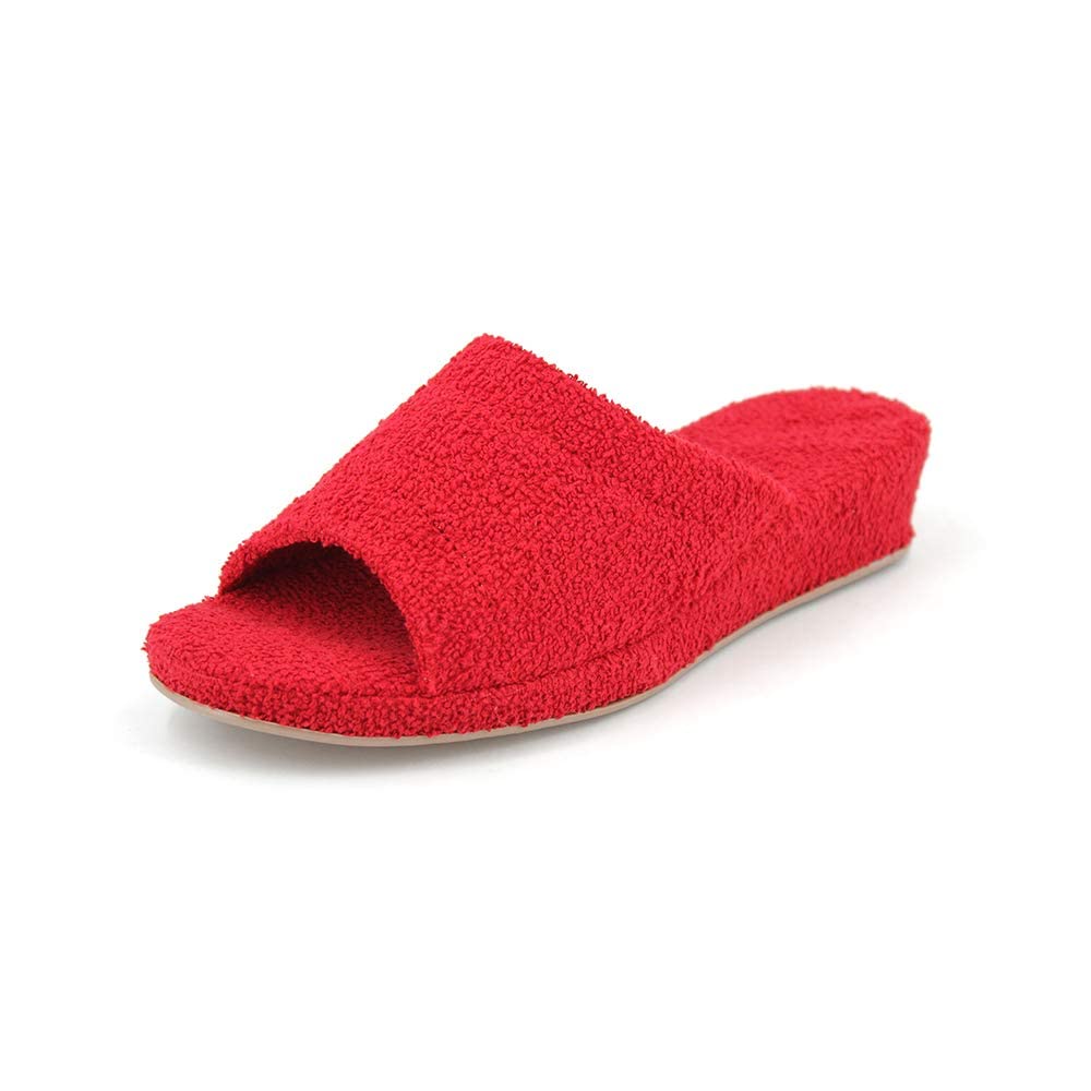 JOMIX Frottee Hausschuhe Damen Weiche Keilabsatz Pantoffeln Offen Bequeme Einfarbige Slipper Indoor