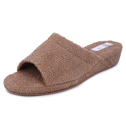 JOMIX Frottee Hausschuhe Damen Weiche Keilabsatz Pantoffeln Offen Bequeme Einfarbige Slipper Indoor