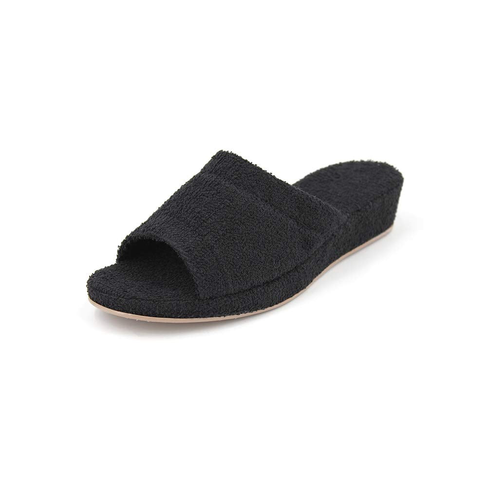 JOMIX Frottee Hausschuhe Damen Weiche Keilabsatz Pantoffeln Offen Bequeme Einfarbige Slipper Indoor