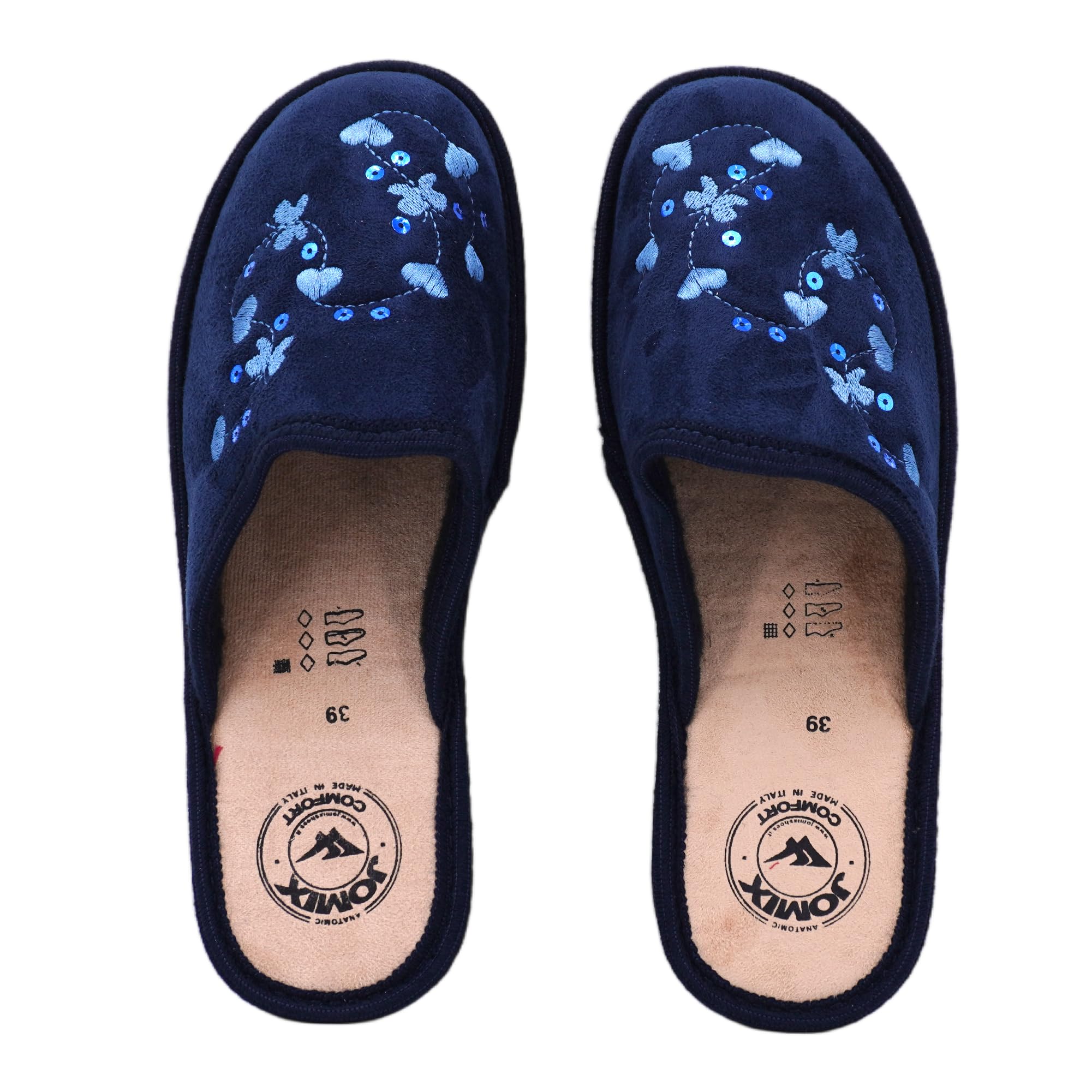 JOMIX Hausschuhe Damen Bequem Leise Pantoffeln Winter Warm Geschlossener Orthopädisch Anatomische Hausschuhe für Senioren ältere Gummisohle für Parkett Fliesen Hergestellt in Italien