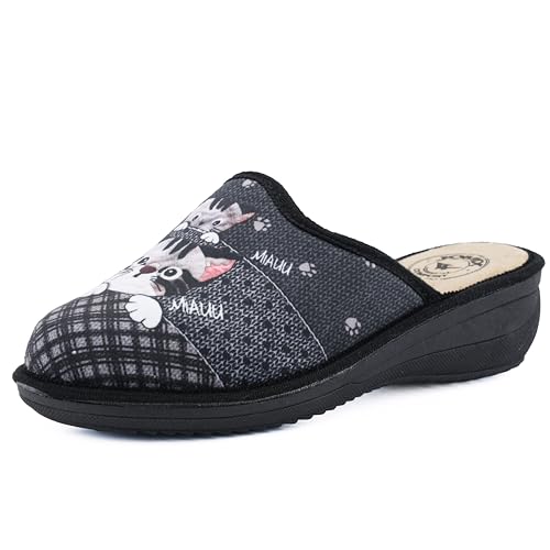 JOMIX Hausschuhe Damen Pantoletten mit Absatz Winter Bequeme Anatomische Pantoffeln Made in Italy