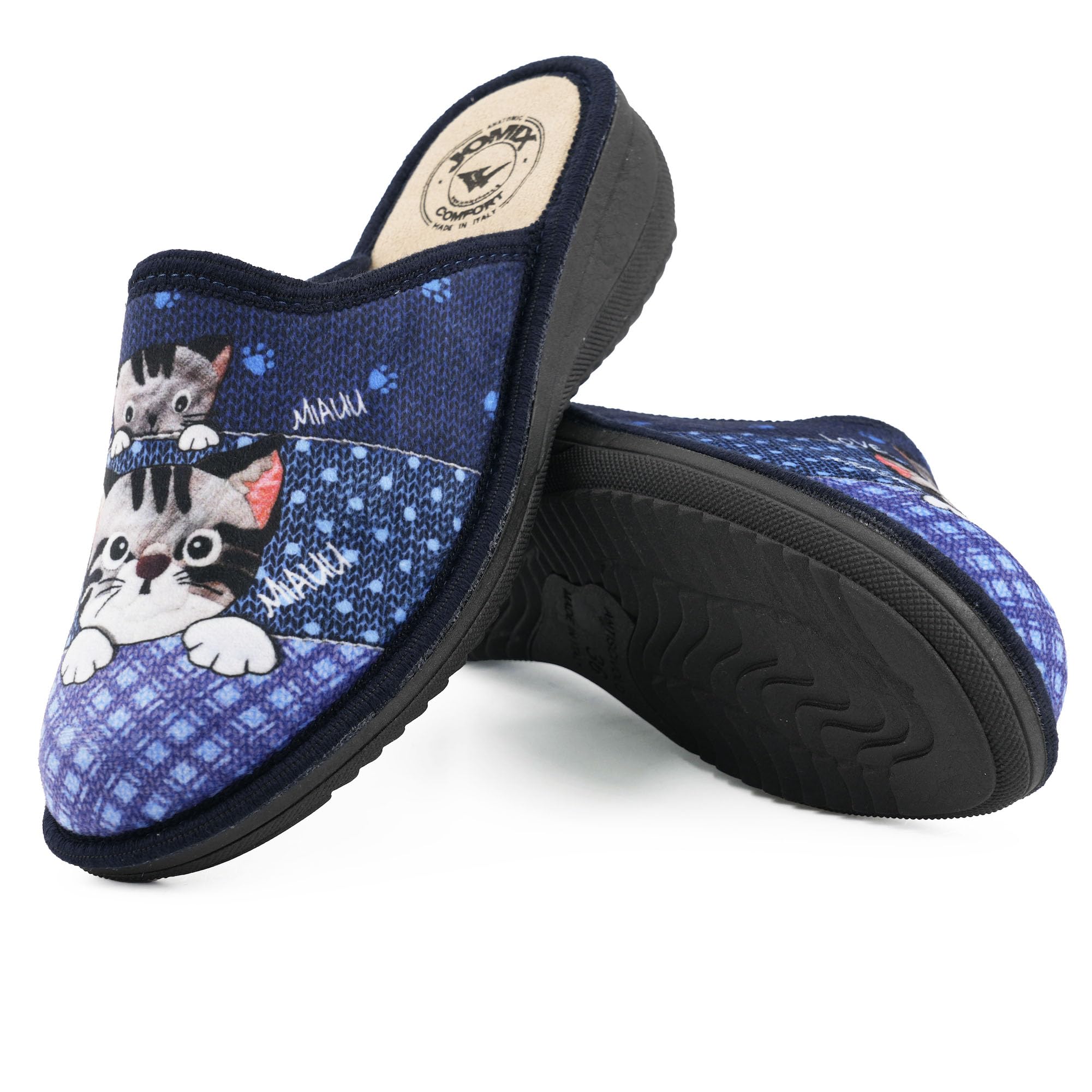 JOMIX Hausschuhe Damen Pantoletten mit Absatz Winter Bequeme Anatomische Pantoffeln Made in Italy