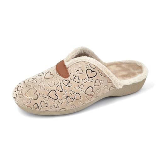 JOMIX Hausschuhe Damen Pantoletten mit Absatz Winter Bequeme Anatomische Pantoffeln Made in Spanien