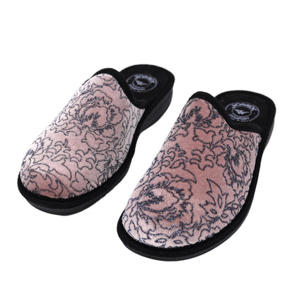 JOMIX Hausschuhe Damen Pantoletten mit Absatz Winter Bequeme Bedruckte Pantoffeln Made in Italy