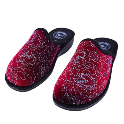 JOMIX Hausschuhe Damen Pantoletten mit Absatz Winter Bequeme Bedruckte Pantoffeln Made in Italy