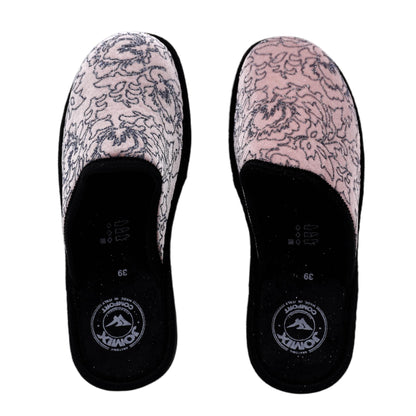 JOMIX Hausschuhe Damen Pantoletten mit Absatz Winter Bequeme Bedruckte Pantoffeln Made in Italy