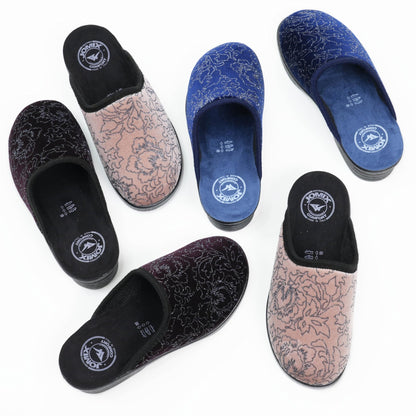 JOMIX Hausschuhe Damen Pantoletten mit Absatz Winter Bequeme Bedruckte Pantoffeln Made in Italy