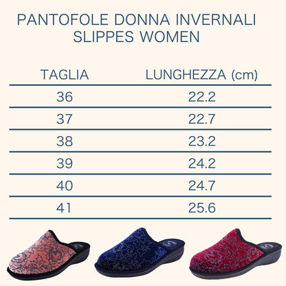 JOMIX Hausschuhe Damen Pantoletten mit Absatz Winter Bequeme Bedruckte Pantoffeln Made in Italy