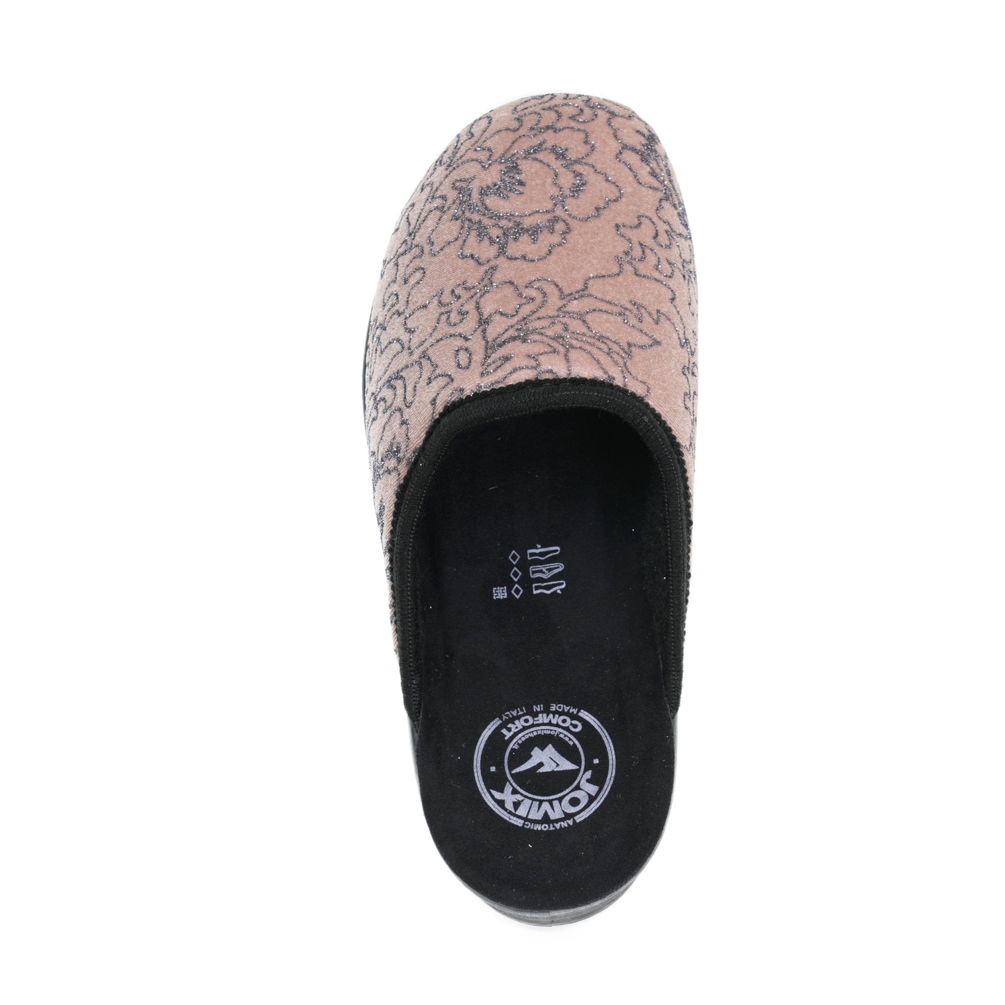 JOMIX Hausschuhe Damen Pantoletten mit Absatz Winter Bequeme Bedruckte Pantoffeln Made in Italy