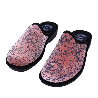 JOMIX Hausschuhe Damen Pantoletten mit Absatz Winter Bequeme Bedruckte Pantoffeln Made in Italy