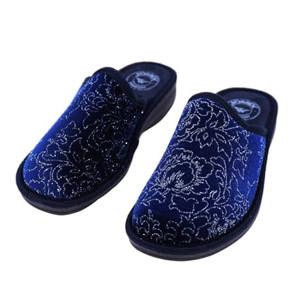 JOMIX Hausschuhe Damen Pantoletten mit Absatz Winter Bequeme Bedruckte Pantoffeln Made in Italy