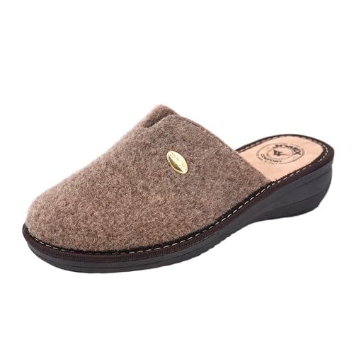 JOMIX Hausschuhe Damen Pantoletten mit Absatz Winter Bequeme Filzpantoffeln Warme Clogs Made in Italy