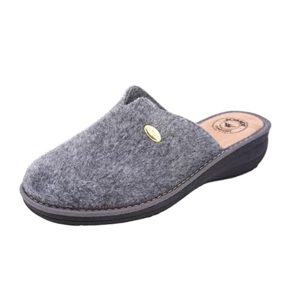 JOMIX Hausschuhe Damen Pantoletten mit Absatz Winter Bequeme Filzpantoffeln Warme Clogs Made in Italy