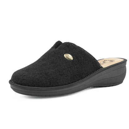 JOMIX Hausschuhe Damen Pantoletten mit Absatz Winter Bequeme Filzpantoffeln Warme Clogs Made in Italy