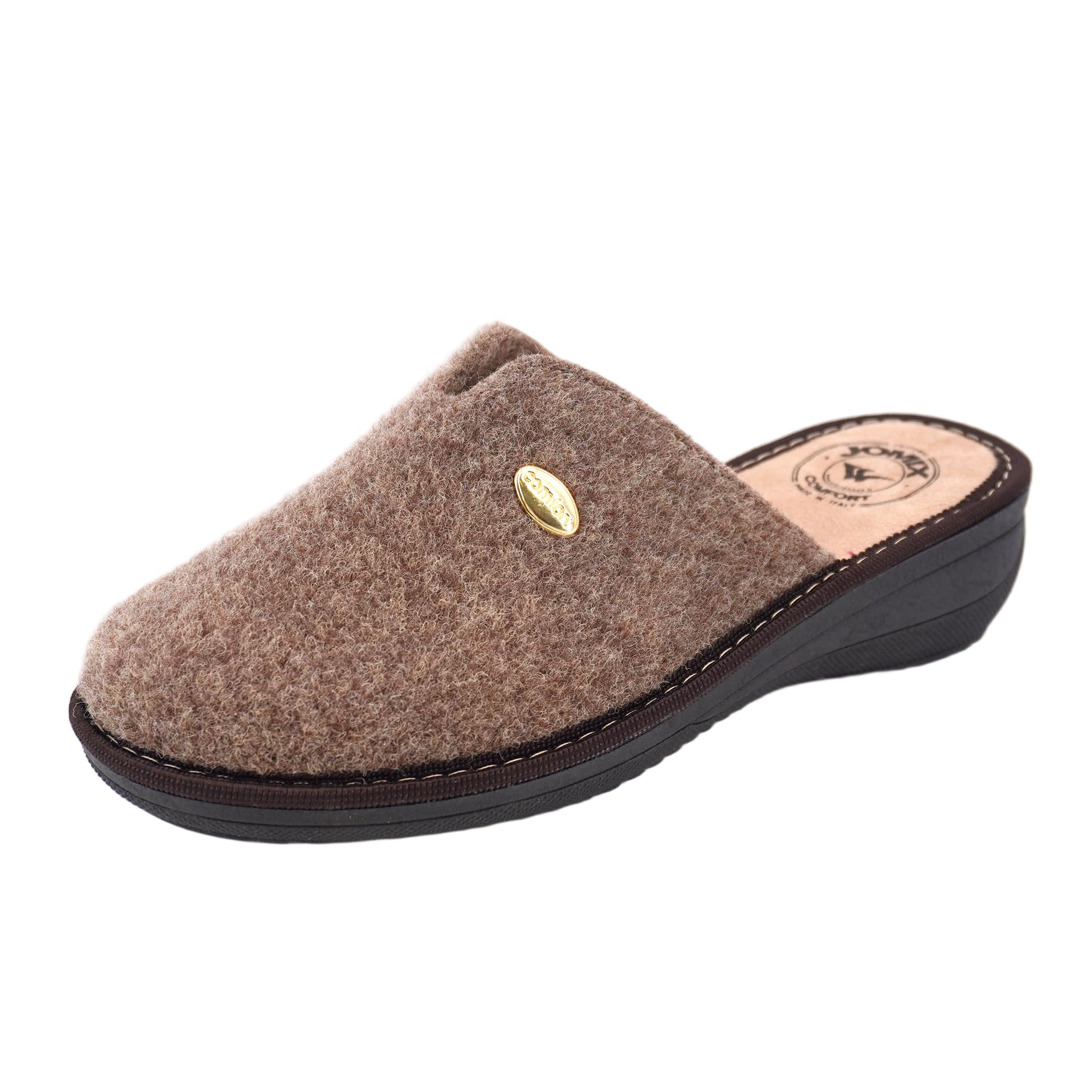 JOMIX Hausschuhe Damen Pantoletten mit Absatz Winter Bequeme Filzpantoffeln Warme Clogs Made in Italy