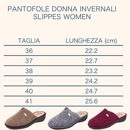 JOMIX Hausschuhe Damen Pantoletten mit Absatz Winter Bequeme Filzpantoffeln Warme Clogs Made in Italy