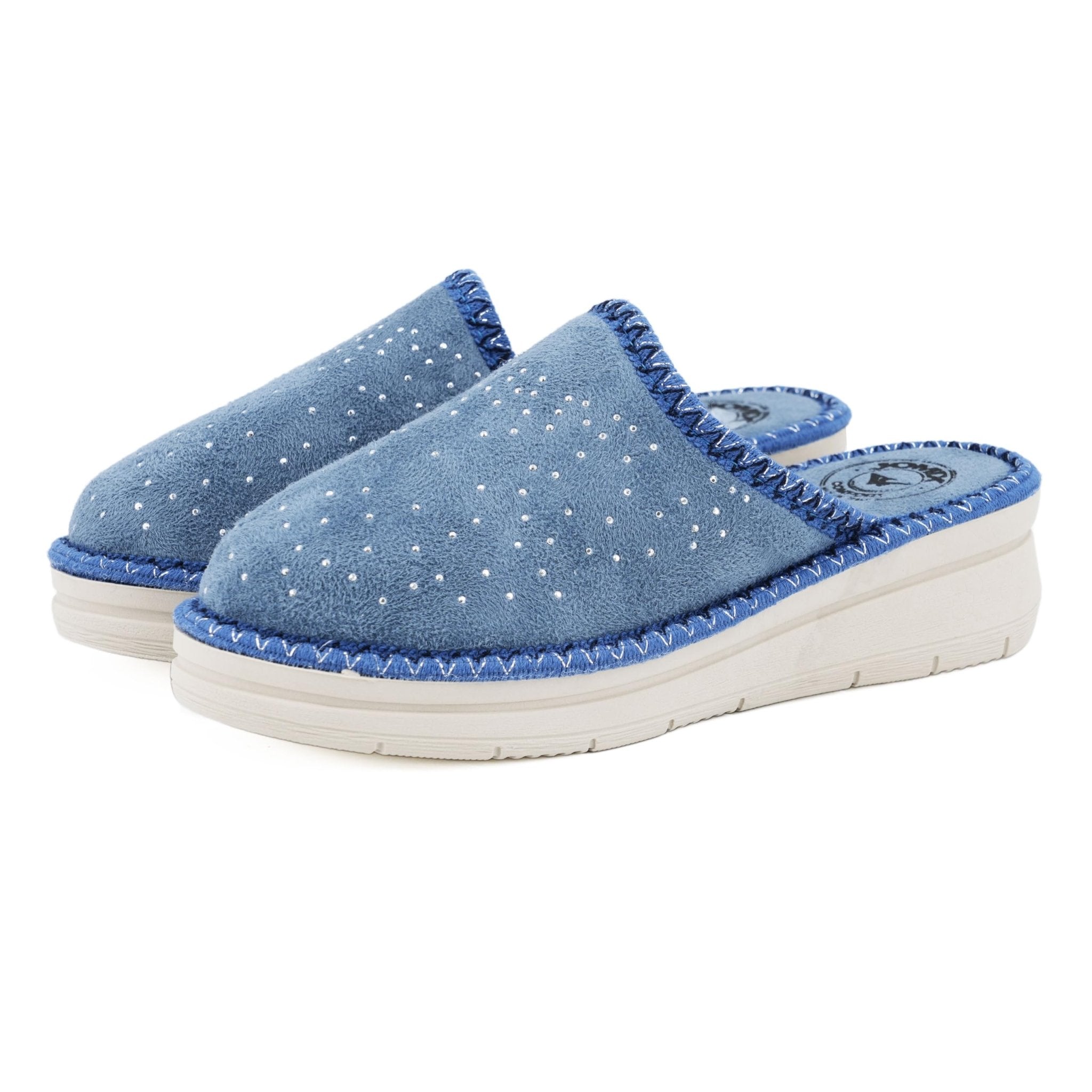 JOMIX Hausschuhe Damen Pantoletten mit Absatz Winter Bequeme Kunstwildleder Pantoffeln Made in Italy