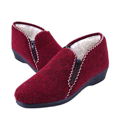 JOMIX Hausschuhe Damen Warm Gefüttert Pantoffeln Stiefelette Rutschfeste Gummisohle Hausstiefel mit Reißverschluss Knöchelhoch Filzoptik Made in Italy