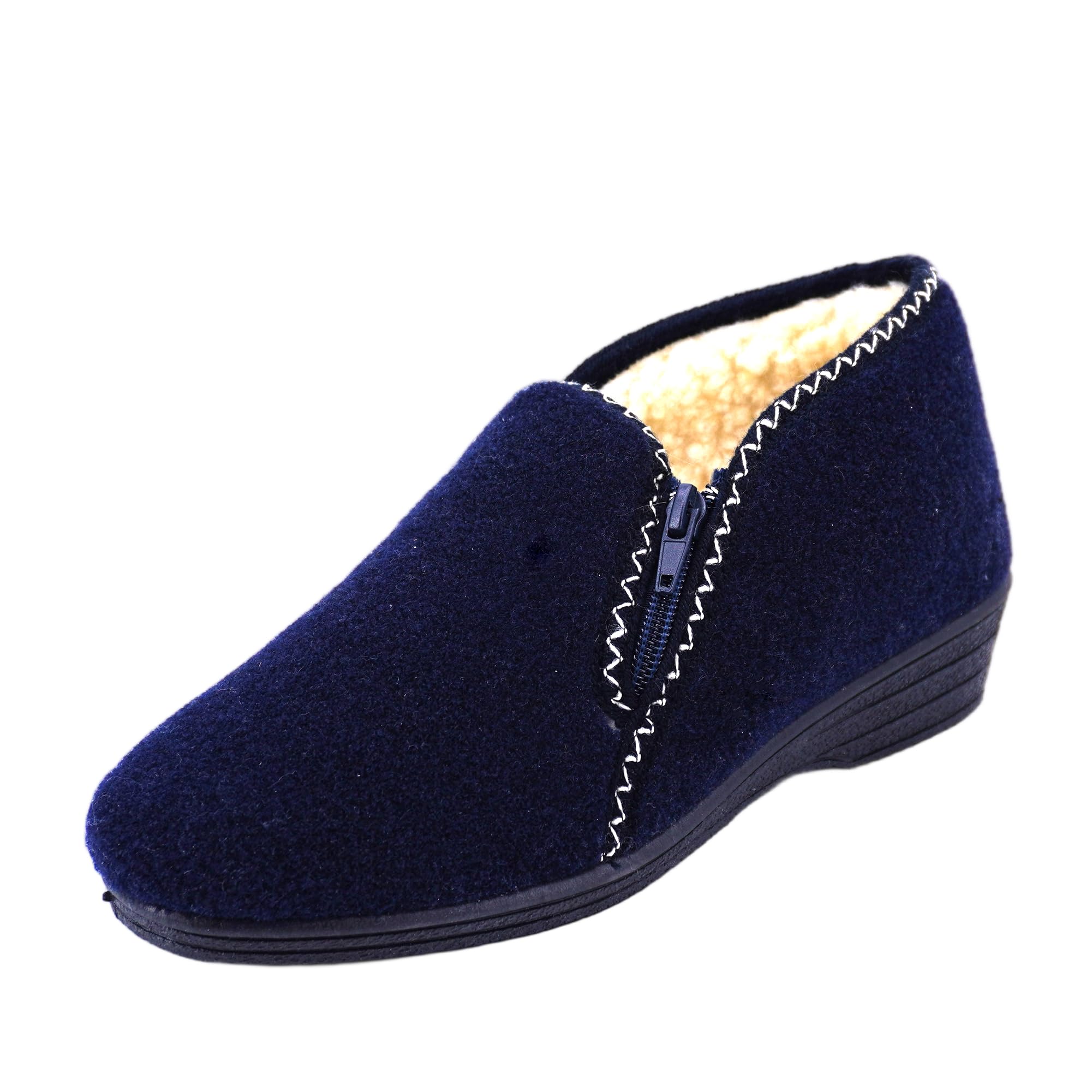 JOMIX Hausschuhe Damen Warm Gefüttert Pantoffeln Stiefelette Rutschfeste Gummisohle Hausstiefel mit Reißverschluss Knöchelhoch Filzoptik Made in Italy