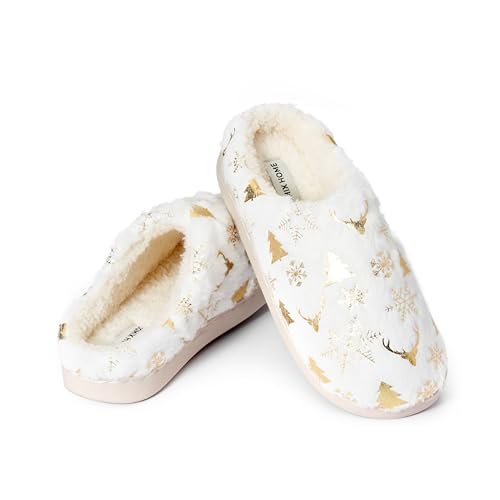 JOMIX Hausschuhe Damen Weihnachten Winter Pantoffeln Warme Gefütterte Plüsch Pantoletten mit Fußbett Rutschfeste Slippers