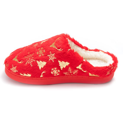 JOMIX Hausschuhe Damen Weihnachten Winter Pantoffeln Warme Gefütterte Plüsch Pantoletten mit Fußbett Rutschfeste Slippers