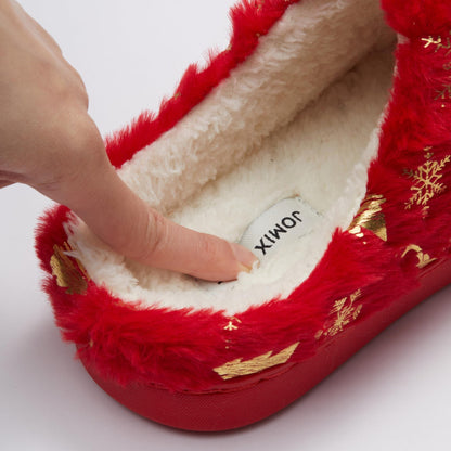 JOMIX Hausschuhe Damen Weihnachten Winter Pantoffeln Warme Gefütterte Plüsch Pantoletten mit Fußbett Rutschfeste Slippers