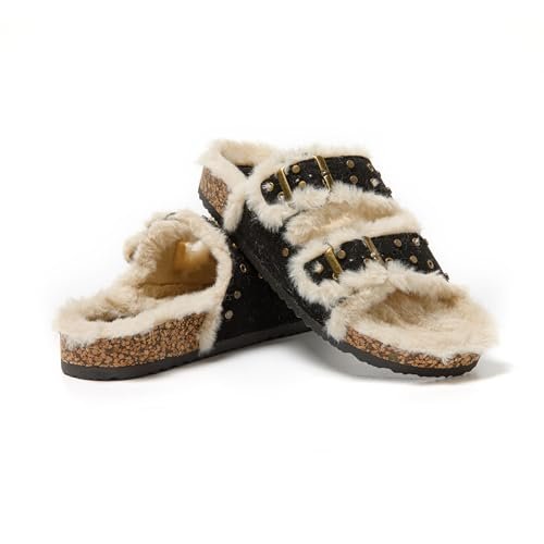 JOMIX Hausschuhe Damen Winter Bequeme Lammfell Pantoffeln Warme Flauschige Gefüttert Plüsch Puschen