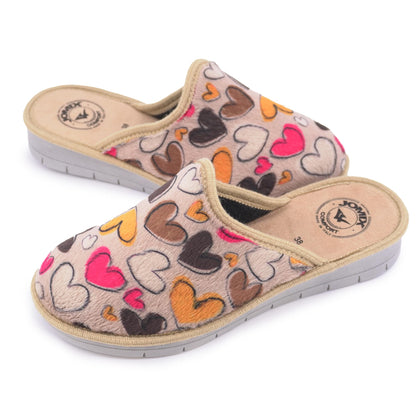 JOMIX Hausschuhe Damen Winter Gefüttert Rutschfest Geschlossene Pantoffeln Hausclogs mit offener Ferse Mules Plüsch Flauschiger Leichte Leise Sohle Leo - Print Made in Italy