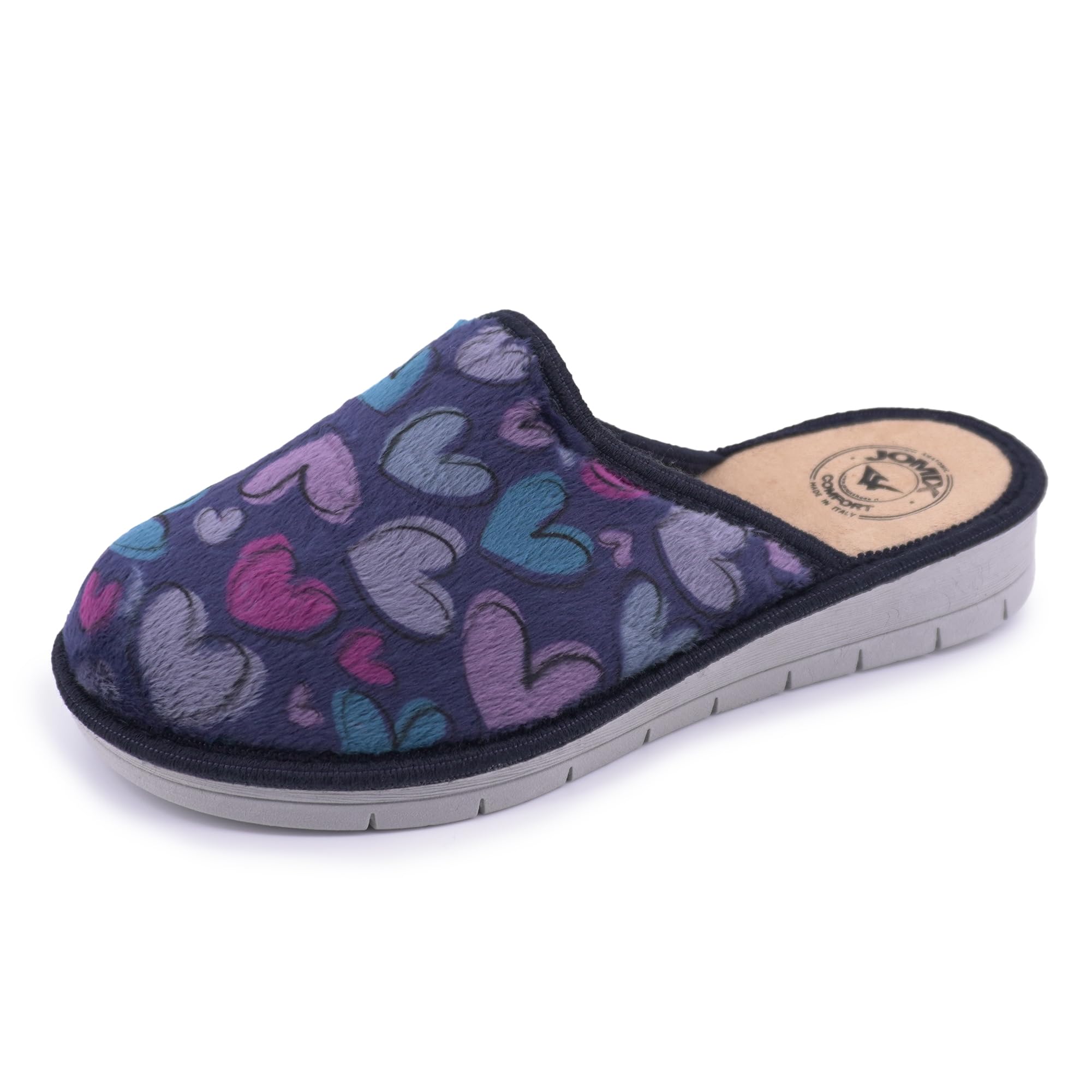 JOMIX Hausschuhe Damen Winter Gefüttert Rutschfest Geschlossene Pantoffeln Hausclogs mit offener Ferse Mules Plüsch Flauschiger Leichte Leise Sohle Leo - Print Made in Italy