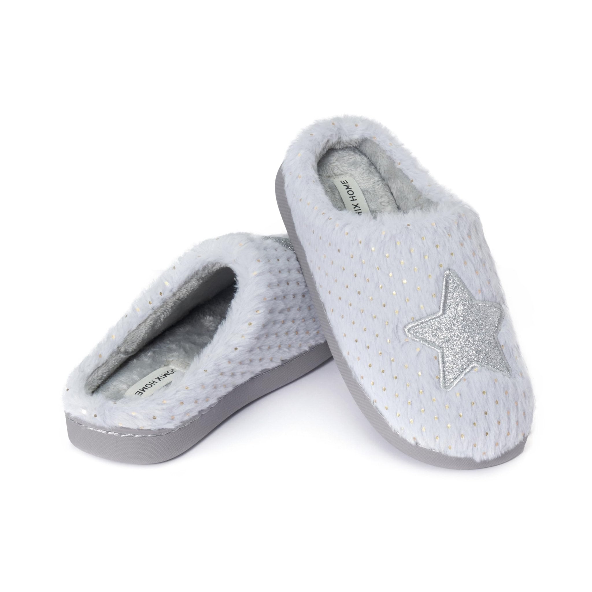 JOMIX Hausschuhe Damen Winter Pantoffeln mit Herzen Warme Schlappen mit Stern Gefütterte Plüsch Pantoletten mit Fußbett Rutschfeste Slippers