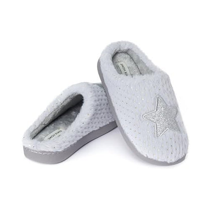 JOMIX Hausschuhe Damen Winter Pantoffeln mit Herzen Warme Schlappen mit Stern Gefütterte Plüsch Pantoletten mit Fußbett Rutschfeste Slippers