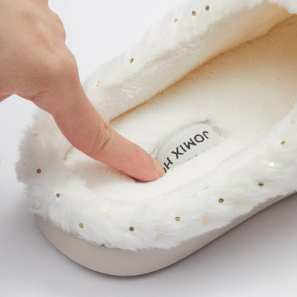 JOMIX Hausschuhe Damen Winter Pantoffeln mit Herzen Warme Schlappen mit Stern Gefütterte Plüsch Pantoletten mit Fußbett Rutschfeste Slippers