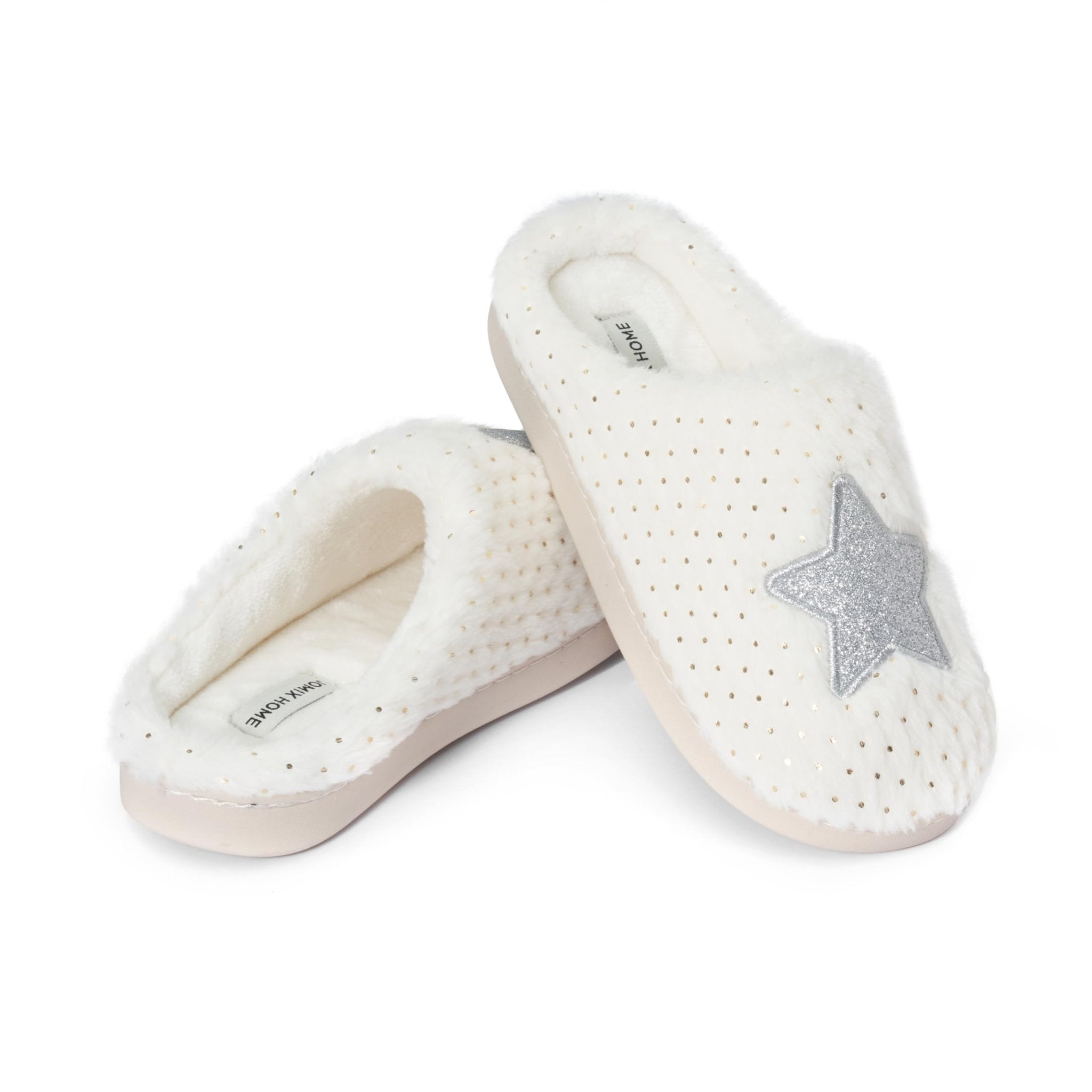 JOMIX Hausschuhe Damen Winter Pantoffeln mit Herzen Warme Schlappen mit Stern Gefütterte Plüsch Pantoletten mit Fußbett Rutschfeste Slippers