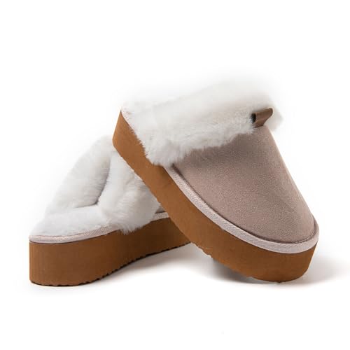 JOMIX Hausschuhe Damen Winter Plateau Pantoletten Pantoffeln Plüsch Clogs Bequeme Kork Fußbett Outdoor Slippers