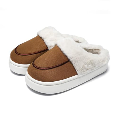 JOMIX Hausschuhe Damen Winter Plateau Pantoletten Pantoffeln Plüsch Latschen Bequeme Kork Fußbett Outdoor Slippers