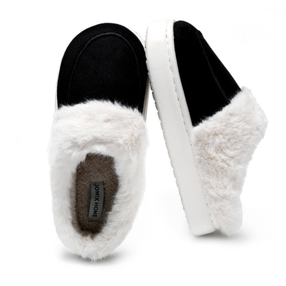 JOMIX Hausschuhe Damen Winter Plateau Pantoletten Pantoffeln Plüsch Latschen Bequeme Kork Fußbett Outdoor Slippers