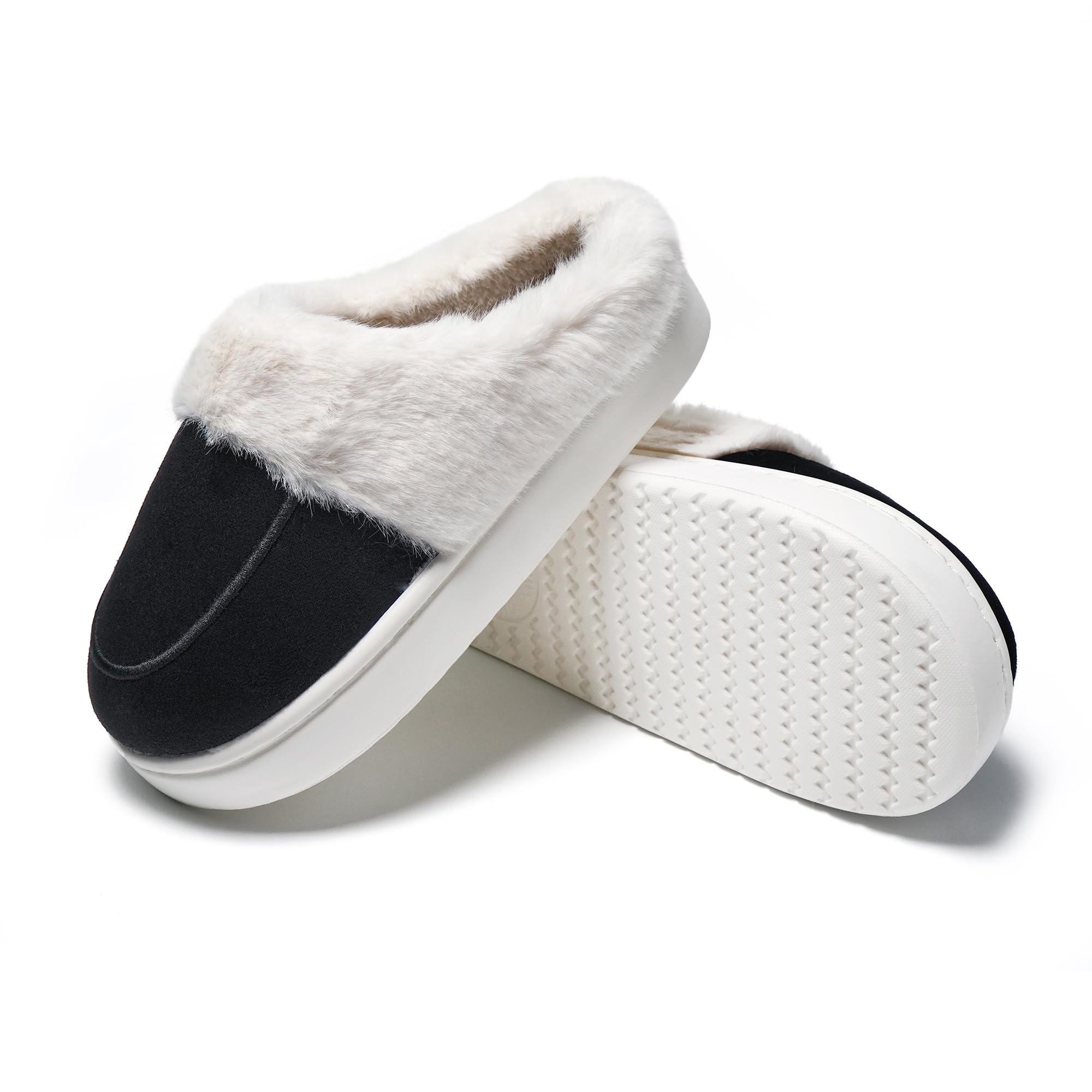 JOMIX Hausschuhe Damen Winter Plateau Pantoletten Pantoffeln Plüsch Latschen Bequeme Kork Fußbett Outdoor Slippers