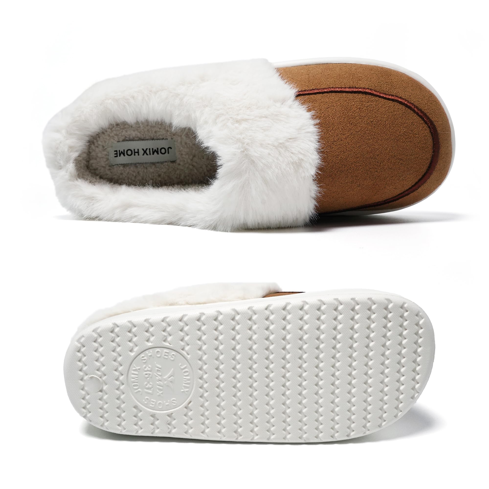 JOMIX Hausschuhe Damen Winter Plateau Pantoletten Pantoffeln Plüsch Latschen Bequeme Kork Fußbett Outdoor Slippers