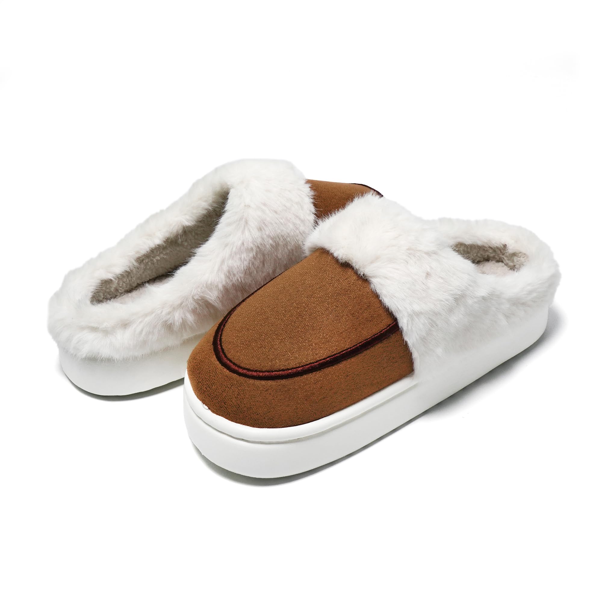 JOMIX Hausschuhe Damen Winter Plateau Pantoletten Pantoffeln Plüsch Latschen Bequeme Kork Fußbett Outdoor Slippers