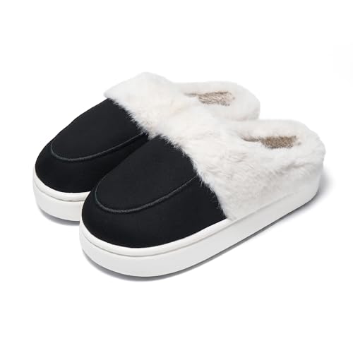 JOMIX Hausschuhe Damen Winter Plateau Pantoletten Pantoffeln Plüsch Latschen Bequeme Kork Fußbett Outdoor Slippers