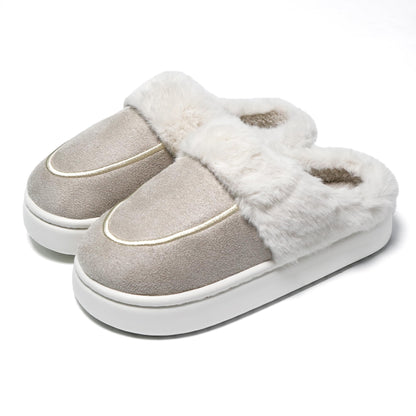 JOMIX Hausschuhe Damen Winter Plateau Pantoletten Pantoffeln Plüsch Latschen Bequeme Kork Fußbett Outdoor Slippers