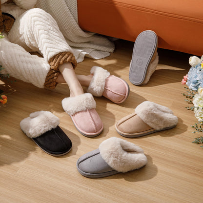 JOMIX Hausschuhe Damen Winter Warm Gefüttert Rutschfest Geschlossene Zehen Leicht Leise Pantoffeln Mit Plüschfutter Gummisohle in Velours Optik Mule Sabot für Zuhause