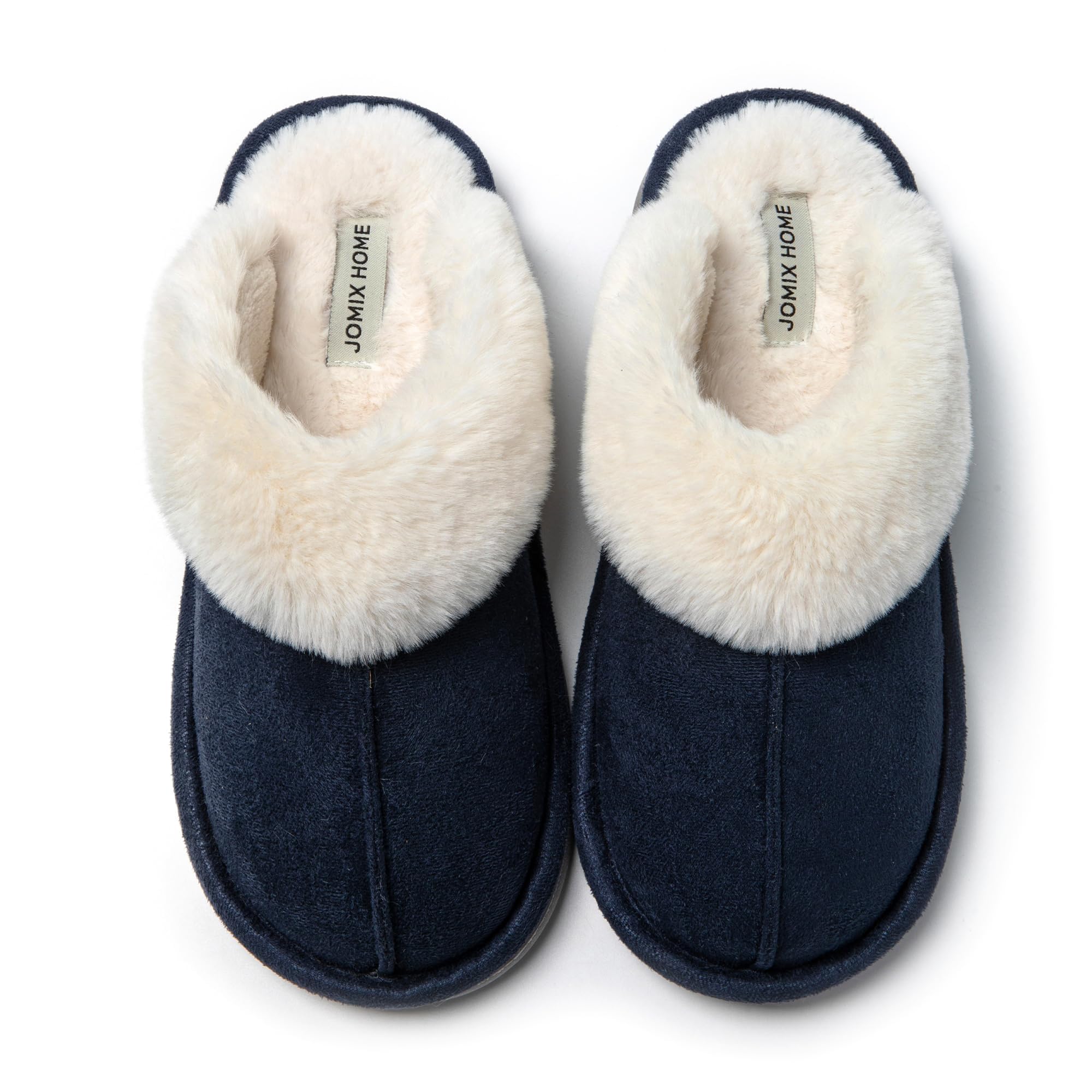 JOMIX Hausschuhe Damen Winter Warm Gefüttert Rutschfest Geschlossene Zehen Leicht Leise Pantoffeln Mit Plüschfutter Gummisohle in Velours Optik Mule Sabot für Zuhause