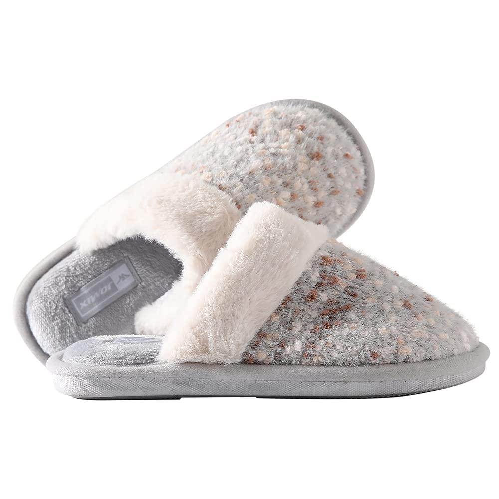 JOMIX Hausschuhe Damen Winter Warm Gefüttert Rutschfest Geschlossene Zehen Leicht Leise Pantoffeln Mit Plüschfutter Gummisohle in Velours Optik Mule Sabot für Zuhause
