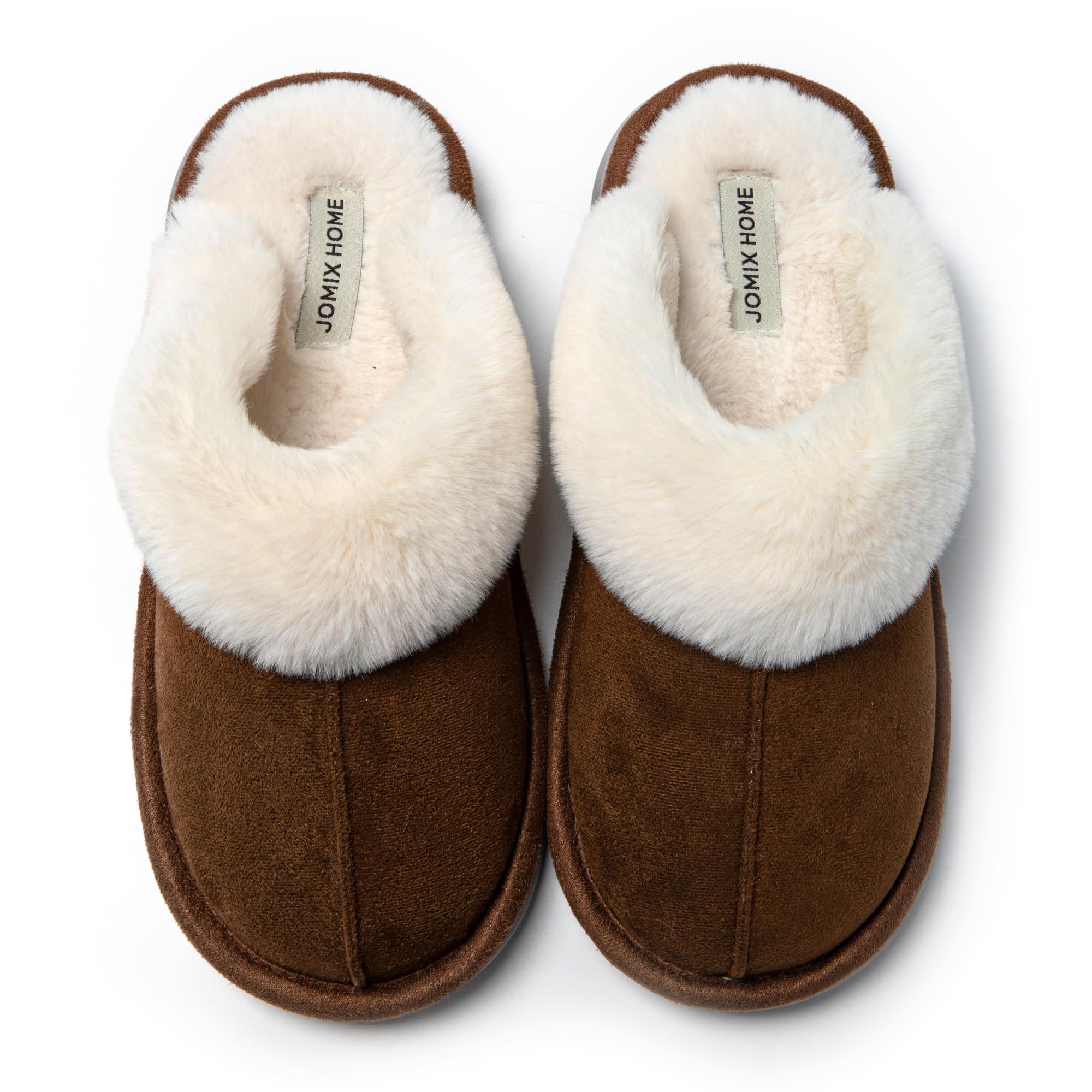 JOMIX Hausschuhe Damen Winter Warm Gefüttert Rutschfest Geschlossene Zehen Leicht Leise Pantoffeln Mit Plüschfutter Gummisohle in Velours Optik Mule Sabot für Zuhause