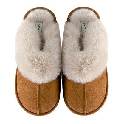 JOMIX Hausschuhe Damen Winter Warm Gefüttert Rutschfest Geschlossene Zehen Leicht Leise Pantoffeln Mit Plüschfutter Gummisohle in Velours Optik Mule Sabot für Zuhause