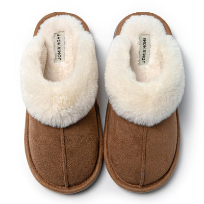 JOMIX Hausschuhe Damen Winter Warm Gefüttert Rutschfest Geschlossene Zehen Leicht Leise Pantoffeln Mit Plüschfutter Gummisohle in Velours Optik Mule Sabot für Zuhause